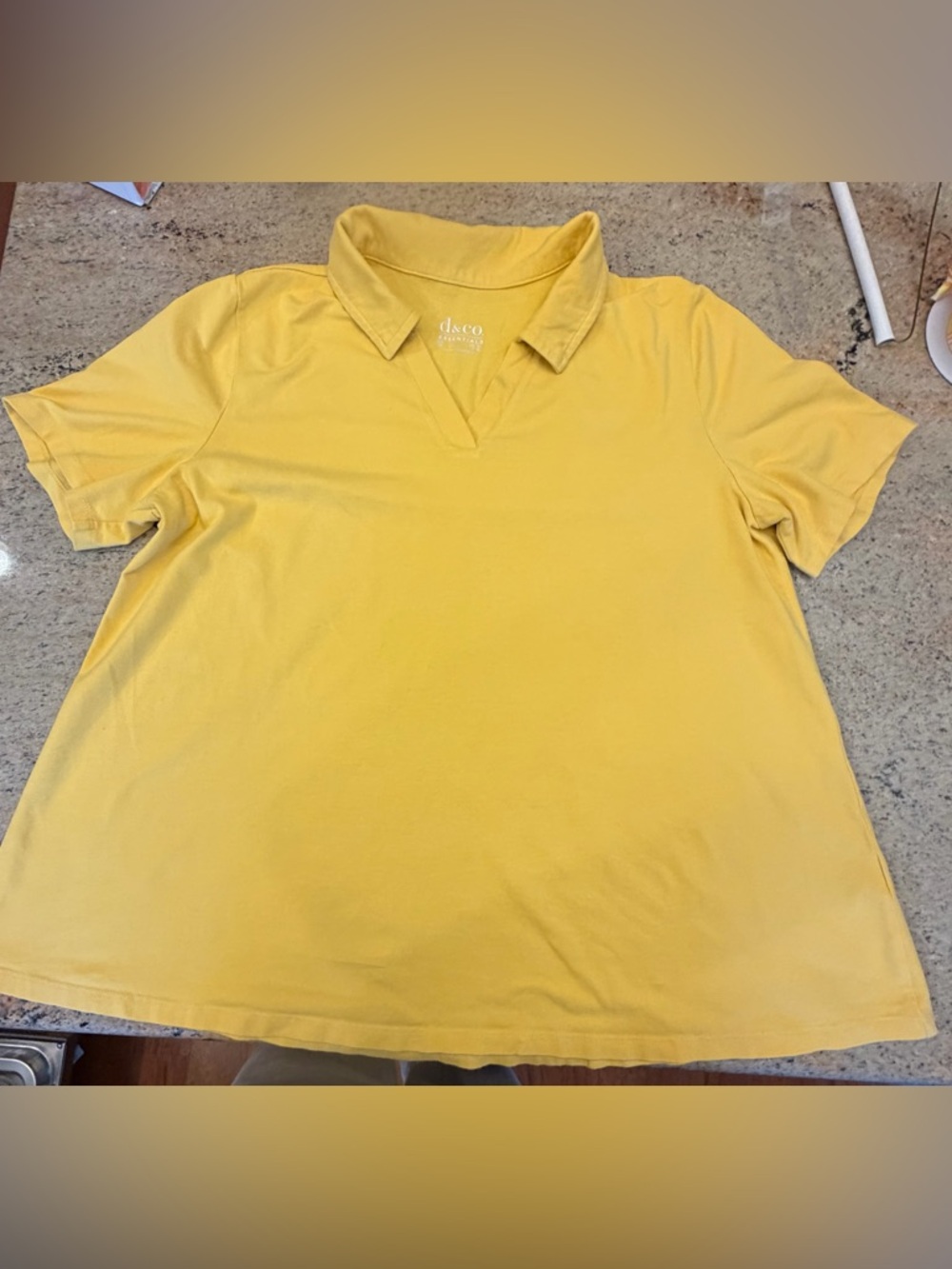 Essentials Denim&Co size large cotton/rayon collared polo shirt in yellow.